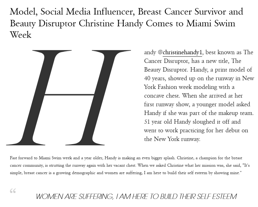 Model, Social Media Influencer, Breast Cancer Survivor and Beauty Disruptor Christine Handy Comes to Miami Swim Week